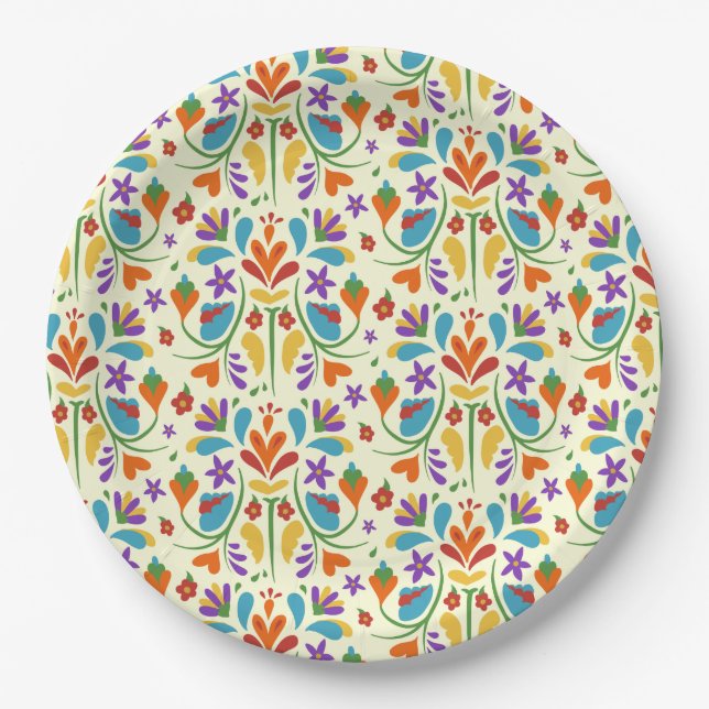 Otomi Mexican Summer Flower Pattern Gift cute Paper Plates (Front)