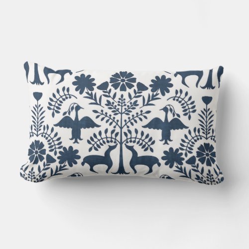 Otomi Print White  Navy Blue Boho Throw Pillow