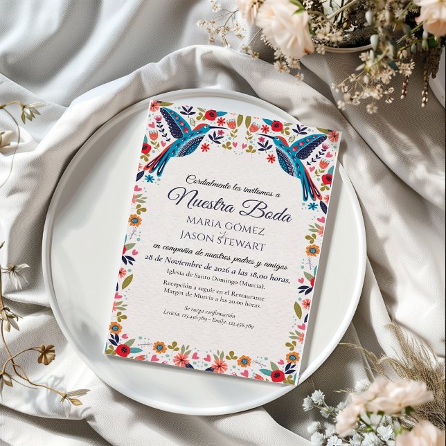Otomi Tenangos Colorful Floral Spanish Wedding Invitation (Otomi Tenangos Colorful Floral Spanish Wedding Invitation)
