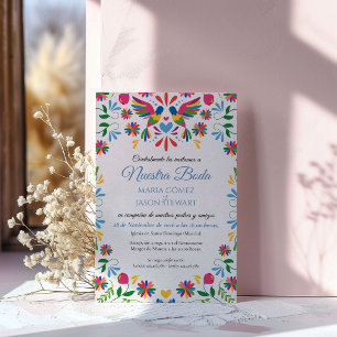 Otomi Tenangos Colorful Floral Spanish Wedding Invitation
