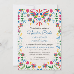 Otomi Tenangos Colorful Floral Spanish Wedding Invitation
