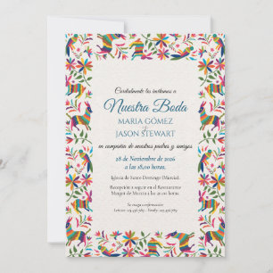 Otomi Tenangos Colorful Folk Art Spanish Wedding Invitation