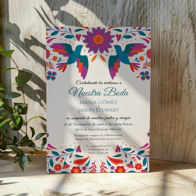 Otomi Tenangos Colorful Folk Art Spanish Wedding Invitation (Otomi Tenangos Colorful Folk Art Spanish Wedding Invitation)
