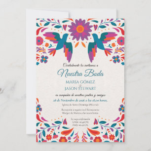 Otomi Tenangos Colorful Folk Art Spanish Wedding Invitation