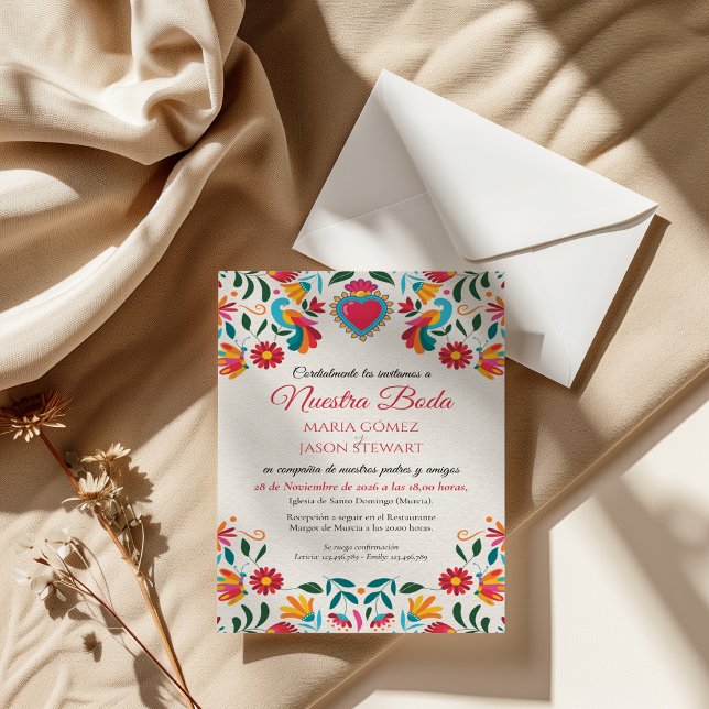Otomi Tenangos Floral Colorful Spanish Wedding Invitation (Otomi Tenangos Floral Colorful Spanish Wedding Invitation)