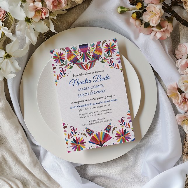 Otomi Tenangos Folk Art Floral Spanish Wedding Invitation (Otomi Tenangos Folk Art Floral Spanish Wedding Invitation)