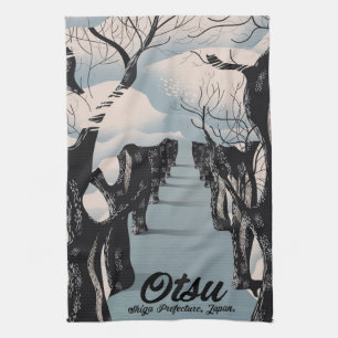 Otsu, japan, Blossom trees travel poster Kitchen Towel