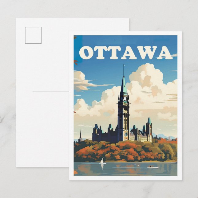 Ottawa Canada Art Vintage Travel Illustration Postcard (Front/Back)