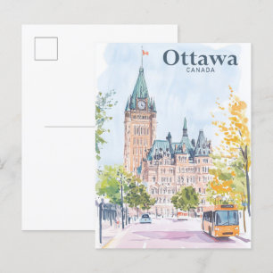 Ottawa Canada Gouache Paint Illustration Travel Postcard