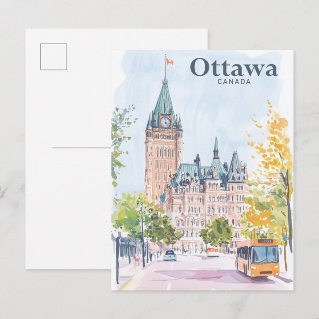 Ottawa Canada Gouache Paint Illustration Travel Postcard (Front/Back)