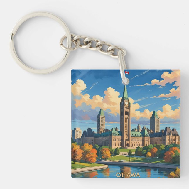 Ottawa Canada Parliament Building, City Skyline Keychain (Front)