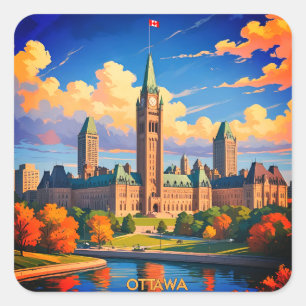 Ottawa Canada Parliament Building, City Skyline Square Sticker