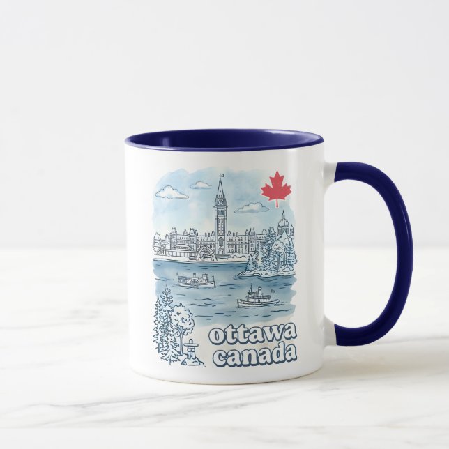 Ottawa Canada Simple Blue Skyline Cute Cityscape Mug (Right)