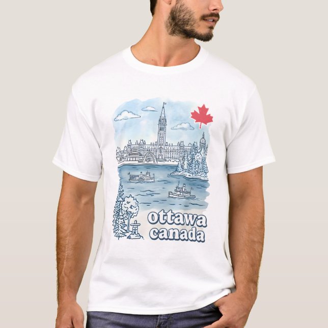 Ottawa Canada Simple Blue Skyline Cute Cityscape T-Shirt (Front)