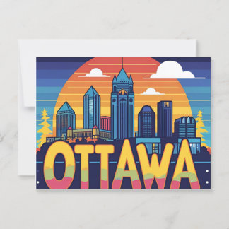 Ottawa Canada Skyline –Bold Retro Sunset Cityscape Postcard