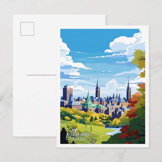 Ottawa Canada vintage art travel illustration Postcard (Front/Back)
