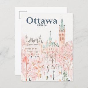 Ottawa Canada Watercolor Painting Travel Postcard
