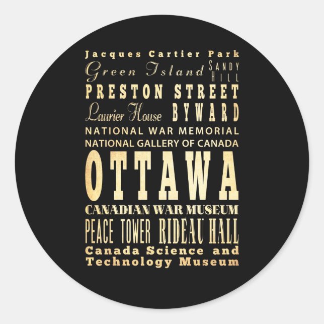Ottawa City of Canada Typography Art Classic Round Sticker (Front)