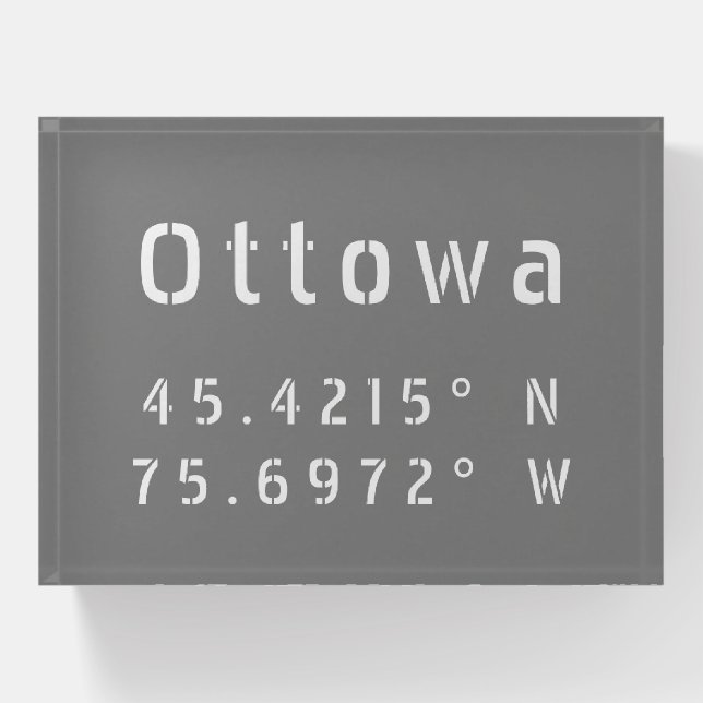 Ottawa Ontario Latitude & Longitude   Paperweight (Front)