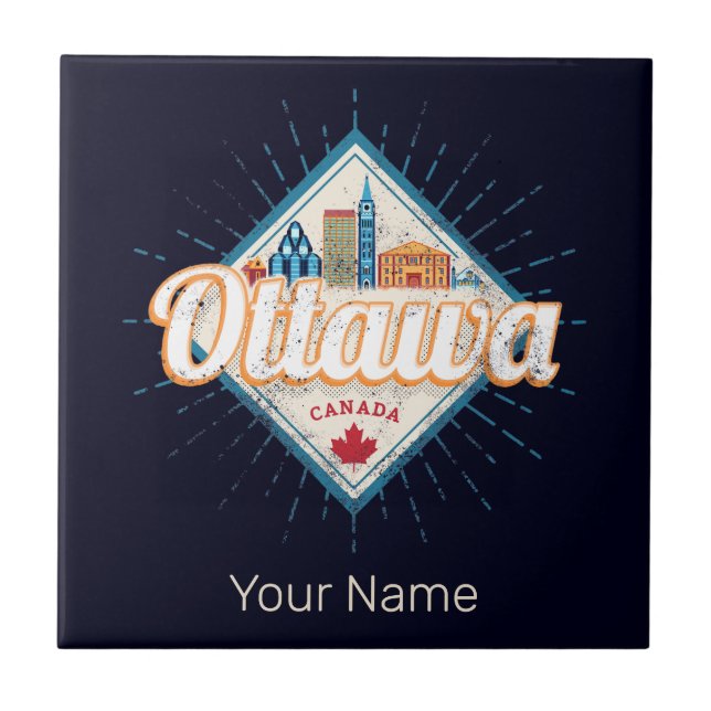 Ottawa Skyline Ontario Retro Canada Vintage Ceramic Tile (Front)