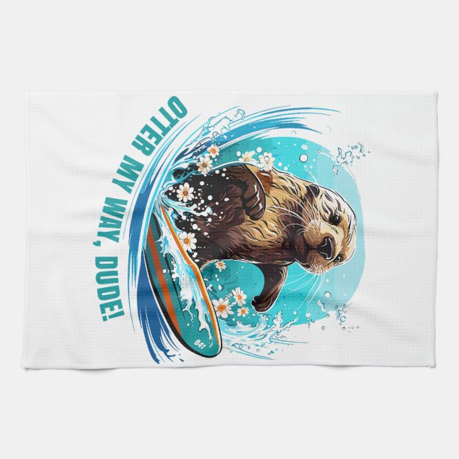Otter 841 Surfing Otter She Steals Surfboards Otte Kitchen Towel (Horizontal)