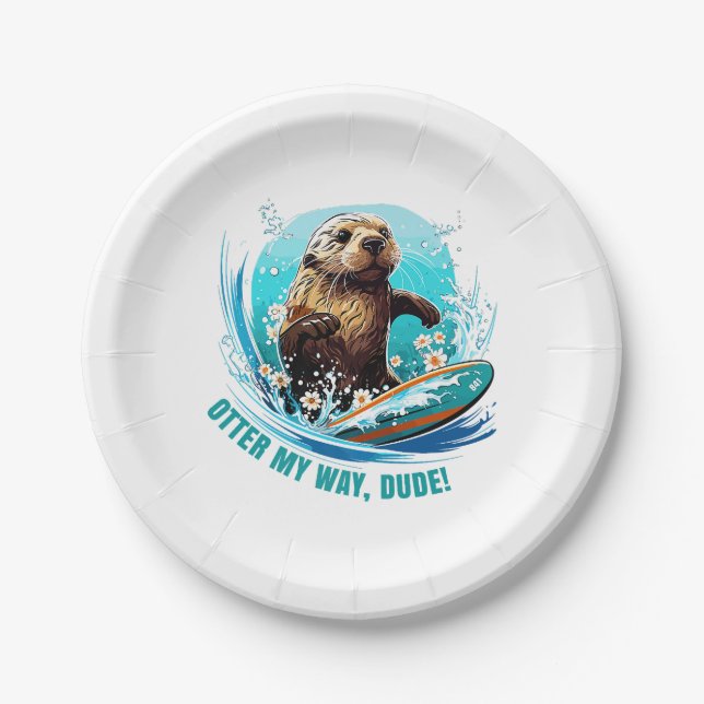 Otter 841 Surfing Otter She Steals Surfboards Otte Paper Plates (Front)