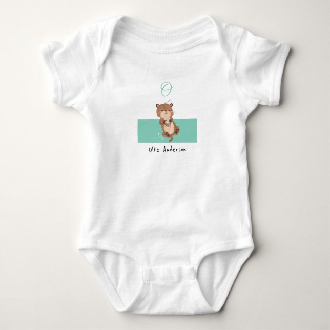 Otter • Add Your Name Cute Alphabet Monogram Baby Bodysuit (Front)
