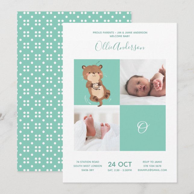 Otter • Alphabet Monogram Cute Baby Shower Invitation (Front/Back)