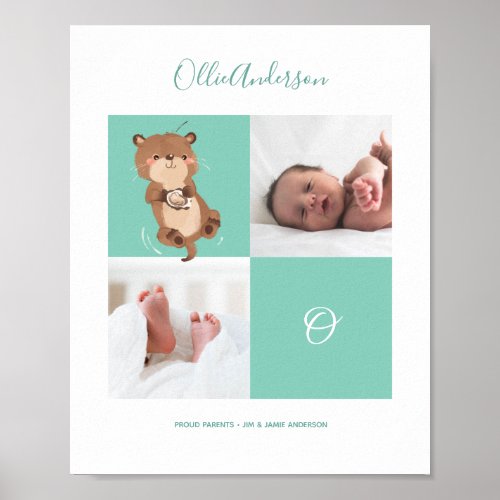 Otter  Alphabet Monogram Cute Baby Shower Poster