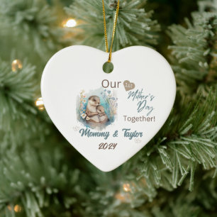 Otter and baby, Our First Mother's Day Together Ceramic Ornament