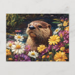 Otter and Colorful Wildflowers Spring Postcard