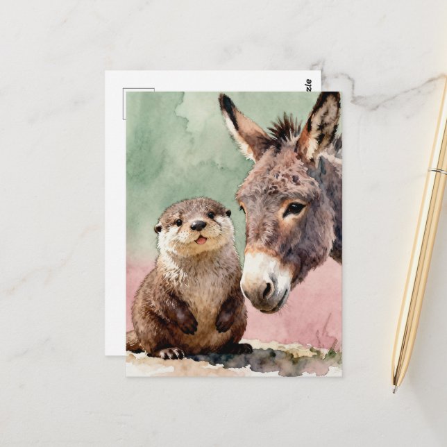 Otter and Donkey Postcard (Front/Back In Situ)