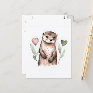 Otter and the Heart Flowers Postcard