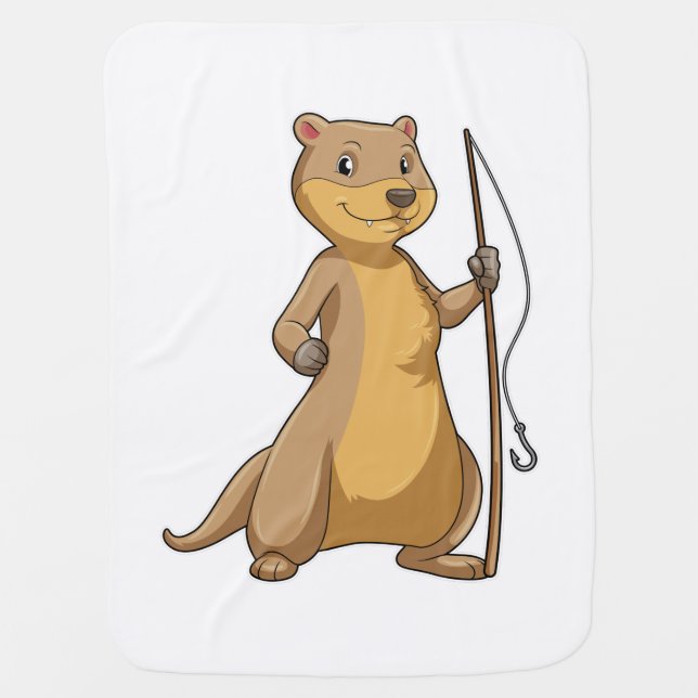 Otter as Fisher with Fishing rod Baby Blanket (Front)