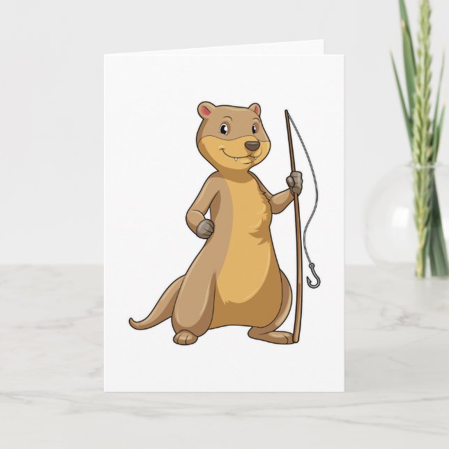 Otter as Fisher with Fishing rod Card (Front)