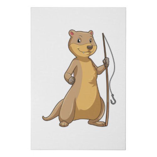 Otter as Fisher with Fishing rod Faux Canvas Print