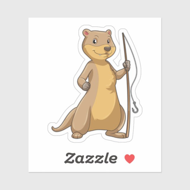 Otter as Fisher with Fishing rod Sticker (Sheet)
