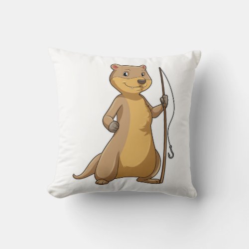 Otter as Fisher with Fishing rod Throw Pillow