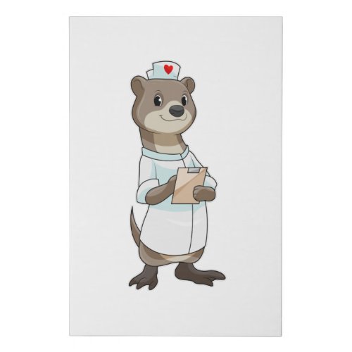 Otter as Nurse with Heart Faux Canvas Print