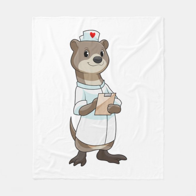 Otter as Nurse with Heart Fleece Blanket (Front)