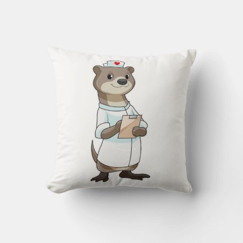 Otter as Nurse with Heart Throw Pillow