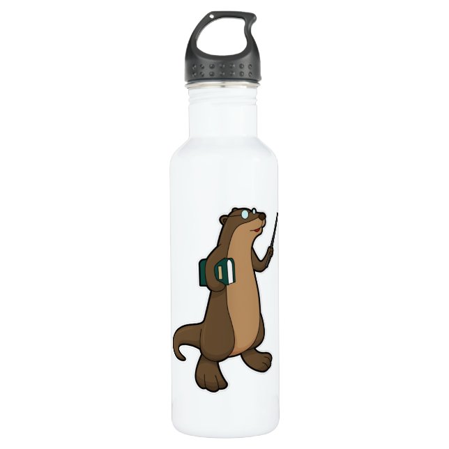 Otter as Teacher with Book & Pointer Stainless Steel Water Bottle (Front)