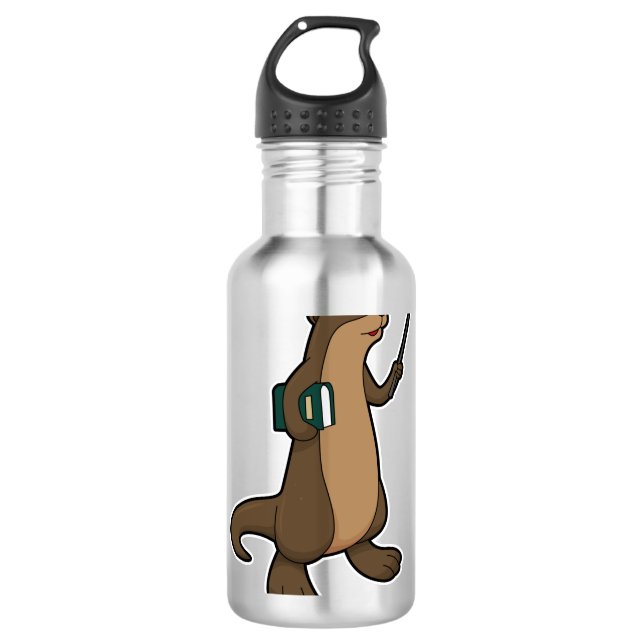 Otter as Teacher with Book & Pointer Stainless Steel Water Bottle (Front)