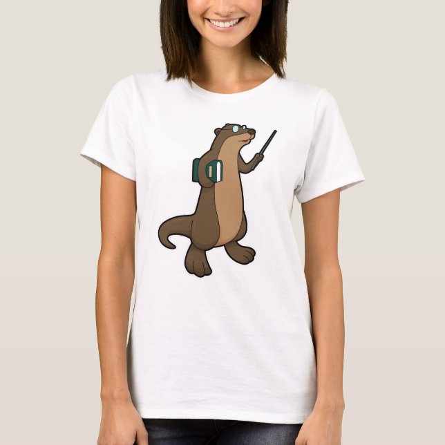 Otter as Teacher with Book & Pointer T-Shirt (Front)