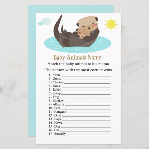 Otter Baby Animals Name Game