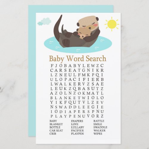 Otter Baby Shower Word Search Game