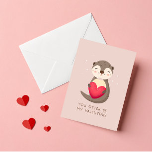 Otter be my valentine Punny Cute Kids Valentine's Holiday Card