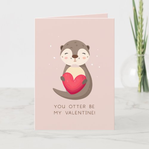 Otter be my valentine Punny Cute Kids Valentines  Holiday Card