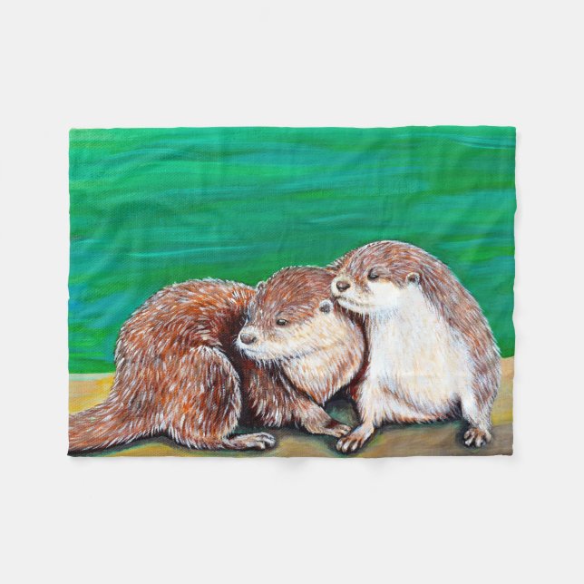 Otter Best Friends Painting Fleece Blanket (Front (Horizontal))