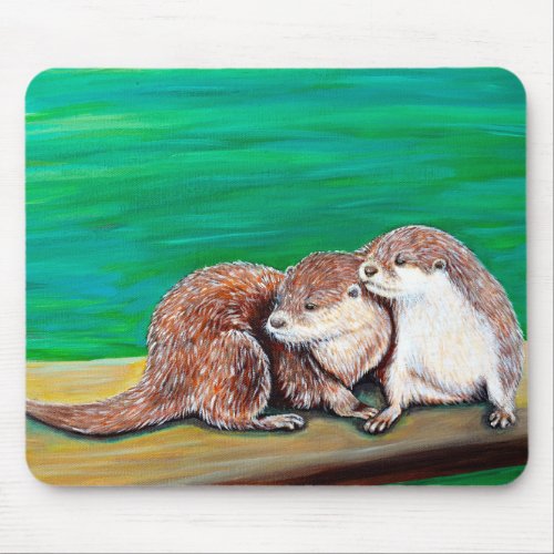 Otter Best Friends Painting Mouse Pad